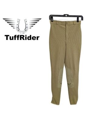 TuffRider Riding Pants - Ribbed Beige Stretch Breeches - Size 16 Girls